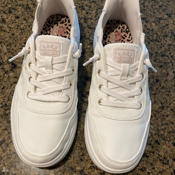 Skechers White Sneakers with Leopard Insole - Picture 1 of 8